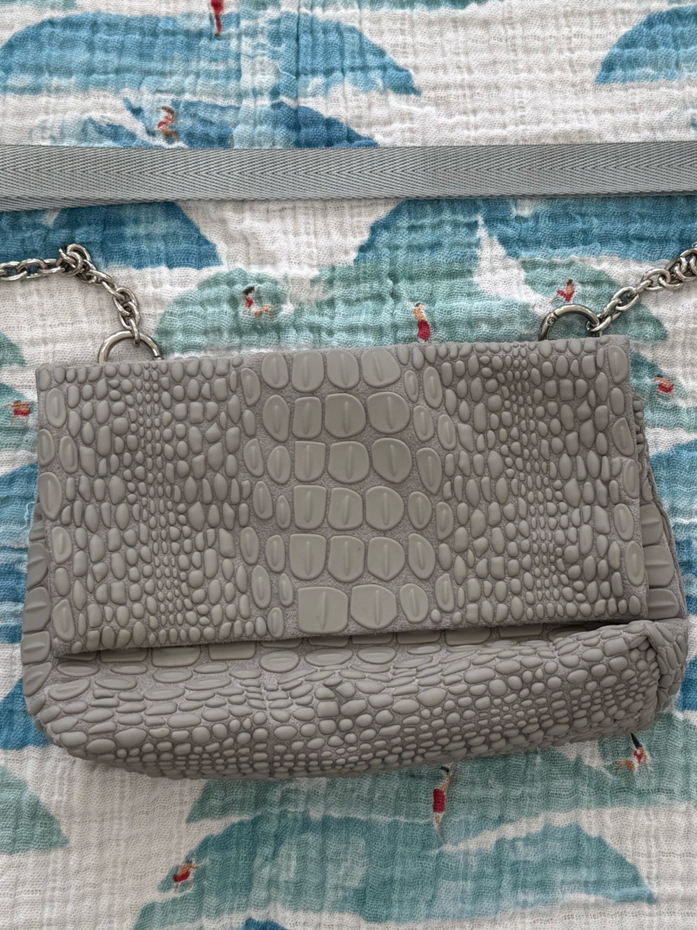 Daniella Lehavi Tokyo Gray Croc Crossbody Bag with Chain Strap